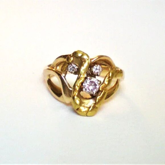 Designer Solid 14K Yellow Gold Real 22K Gold Nugget Diamond Cluster Ring - Picture 8 of 12